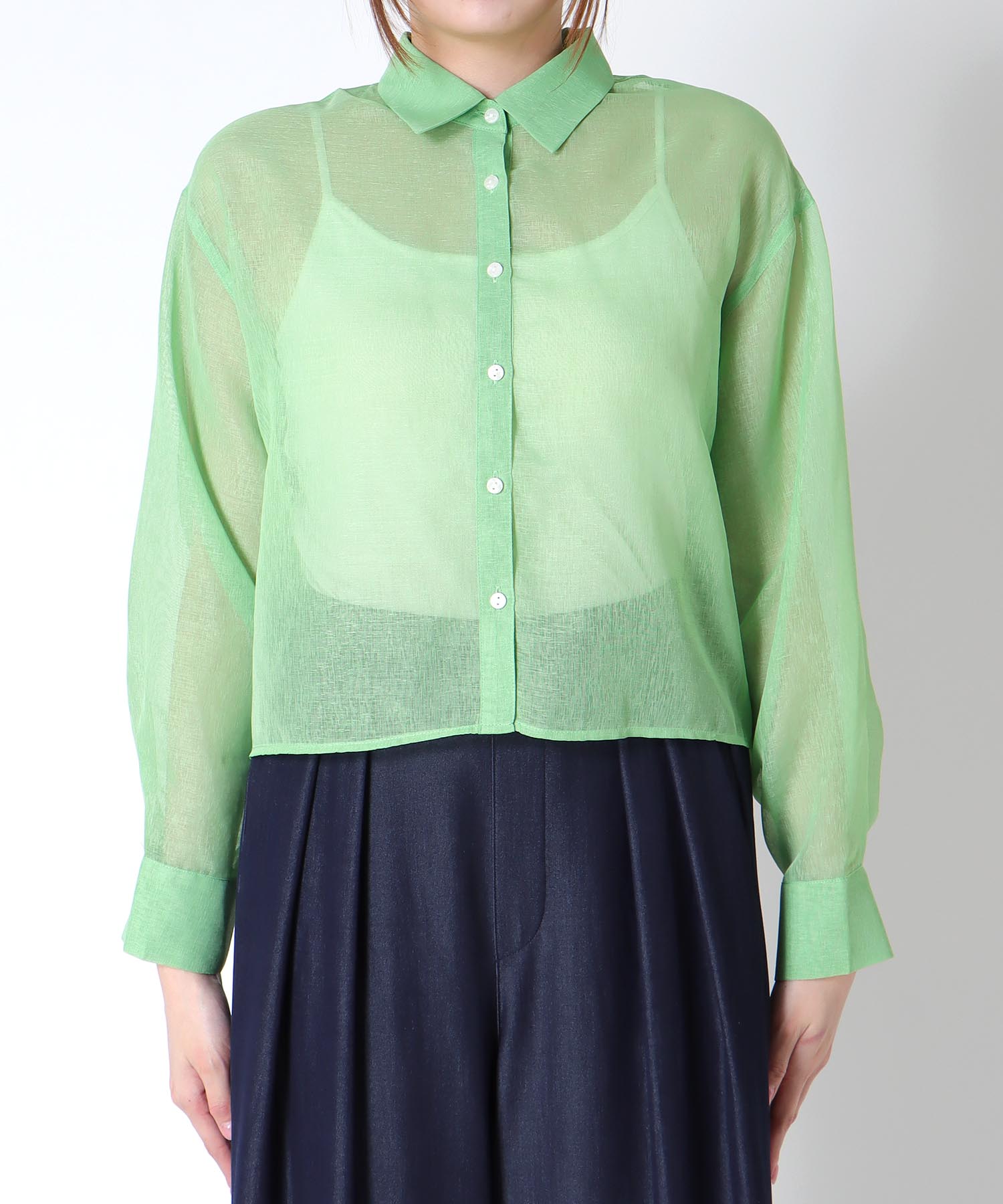 シアーリネンライクバックプリーツシャツ